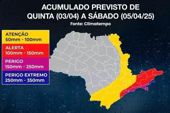 Tempestade se aproxima do litoral de São Paulo com até 350mm de acumulado de chuva, ressaca, raios e ventos de 100 km/h