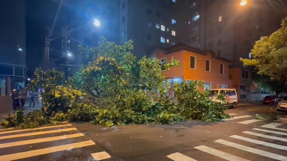 Temporal provoca alagamentos e transtornos na Baixada Santista, SP