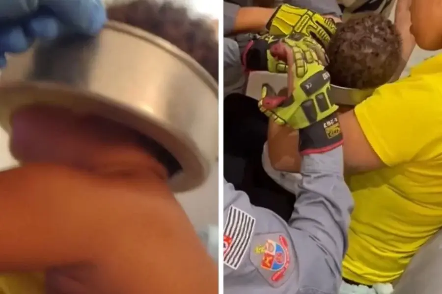 Bombeiros são acionados após bebê de 1 ano ficar com forma de bolo presa na cabeça; VÍDEO