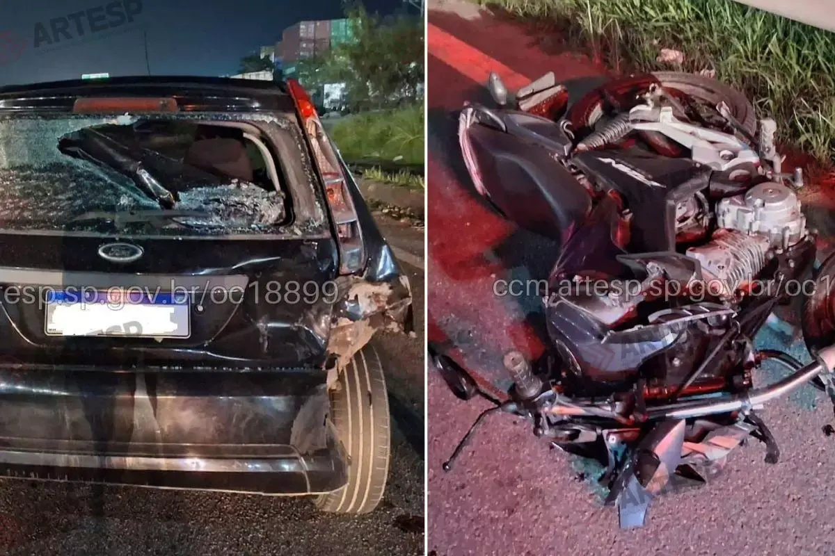 Homem morre após bater moto na traseira de carro em Guarujá, no litoral de São Paulo